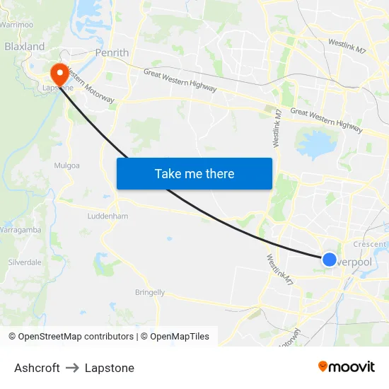 Ashcroft to Lapstone map