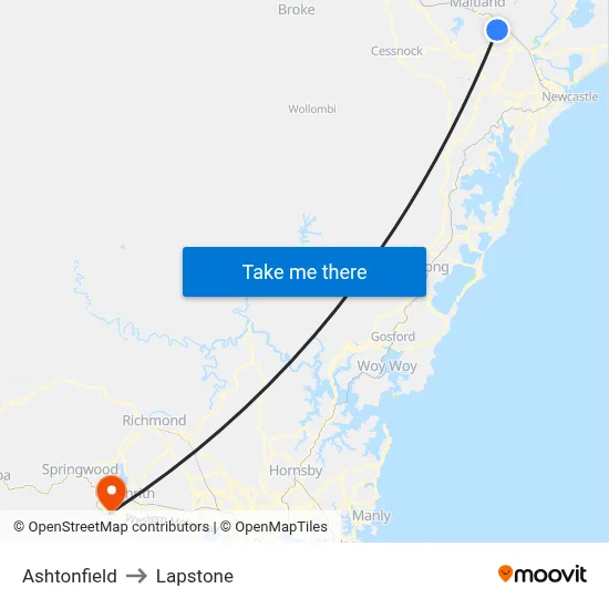 Ashtonfield to Lapstone map