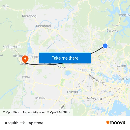 Asquith to Lapstone map