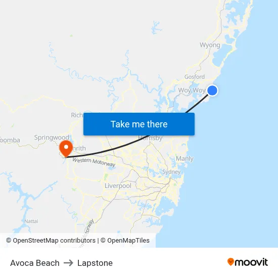 Avoca Beach to Lapstone map
