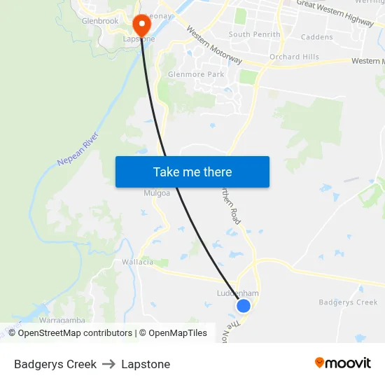Badgerys Creek to Lapstone map