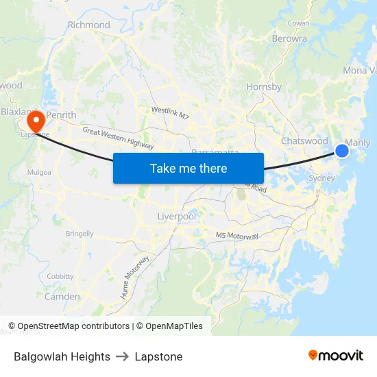 Balgowlah Heights to Lapstone map