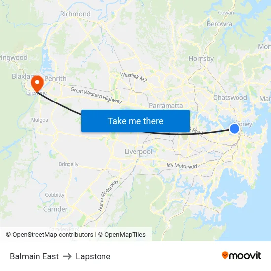 Balmain East to Lapstone map
