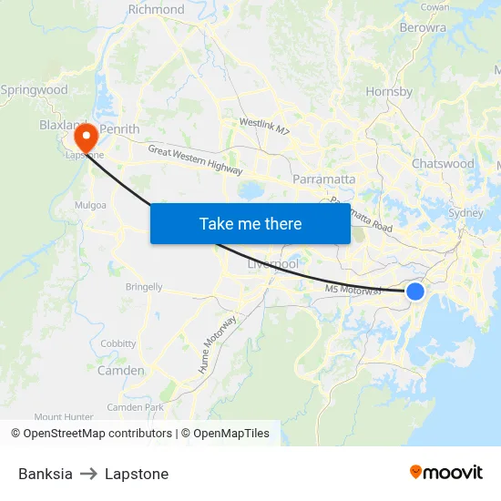 Banksia to Lapstone map