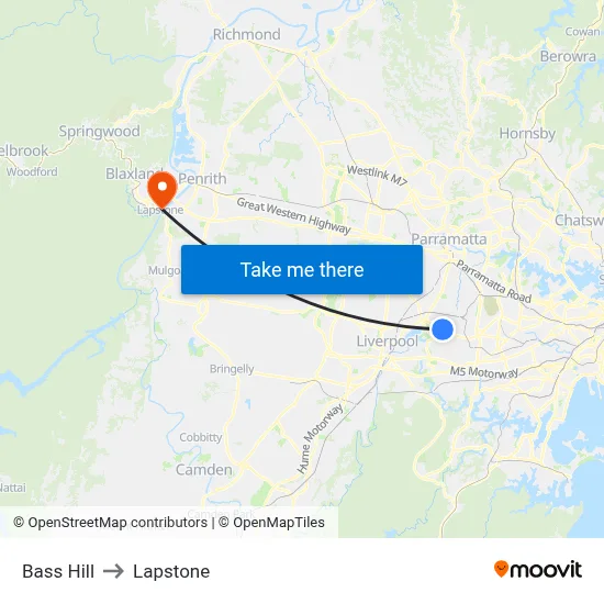Bass Hill to Lapstone map