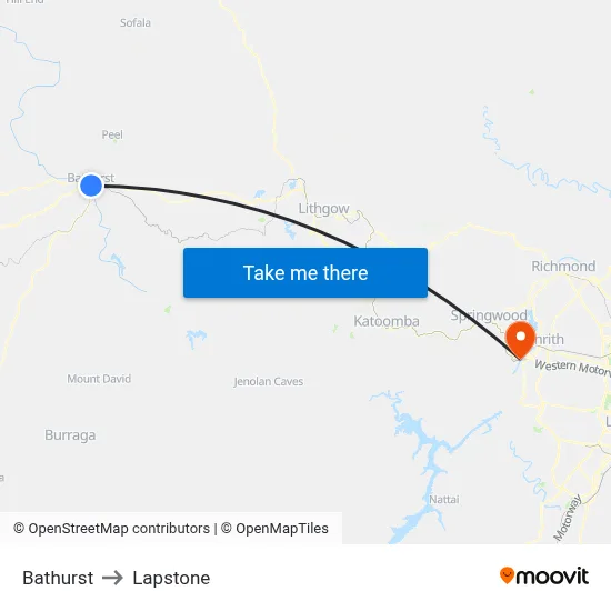 Bathurst to Lapstone map