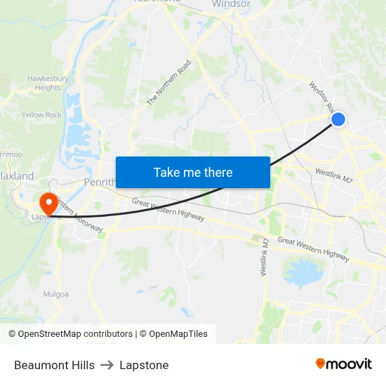 Beaumont Hills to Lapstone map
