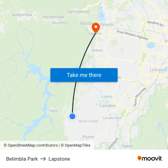 Belimbla Park to Lapstone map