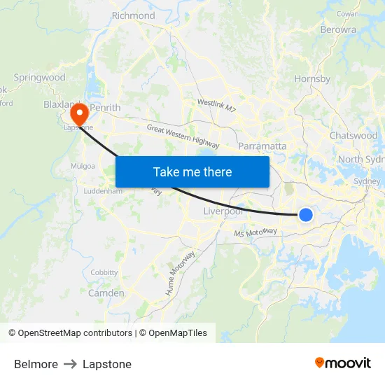 Belmore to Lapstone map