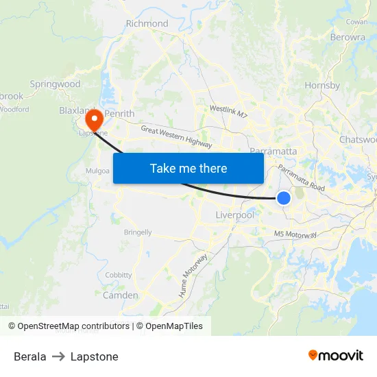 Berala to Lapstone map