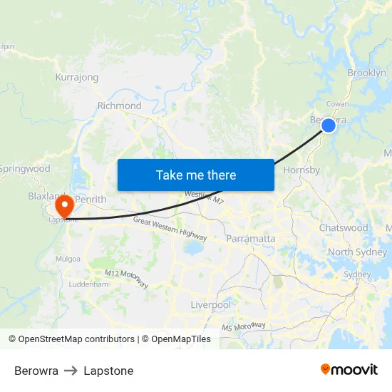 Berowra to Lapstone map