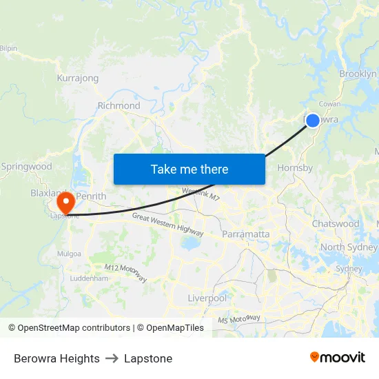 Berowra Heights to Lapstone map