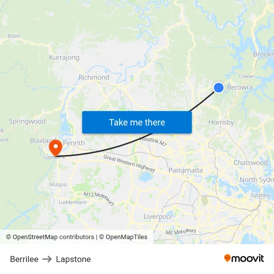 Berrilee to Lapstone map