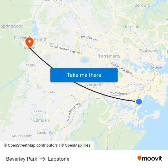 Beverley Park to Lapstone map