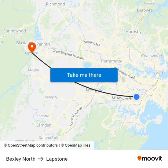 Bexley North to Lapstone map