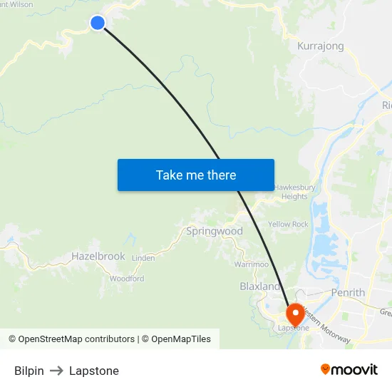 Bilpin to Lapstone map