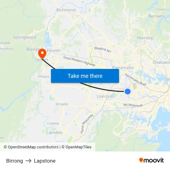 Birrong to Lapstone map