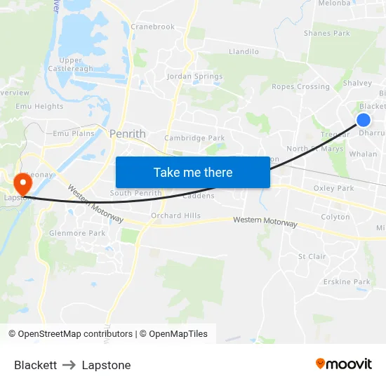 Blackett to Lapstone map