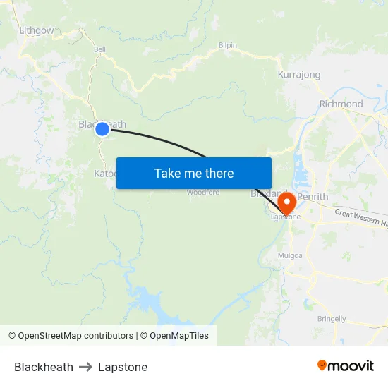 Blackheath to Lapstone map