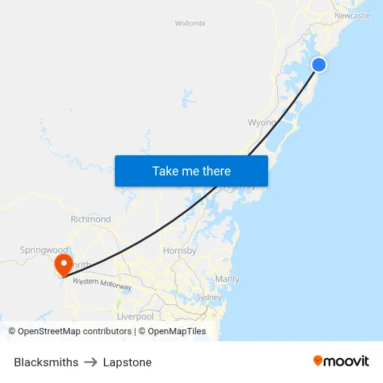 Blacksmiths to Lapstone map