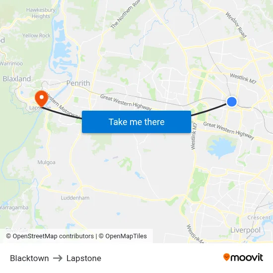Blacktown to Lapstone map