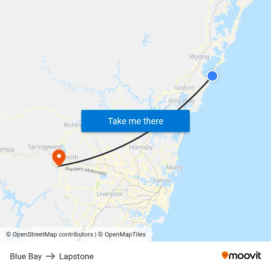 Blue Bay to Lapstone map