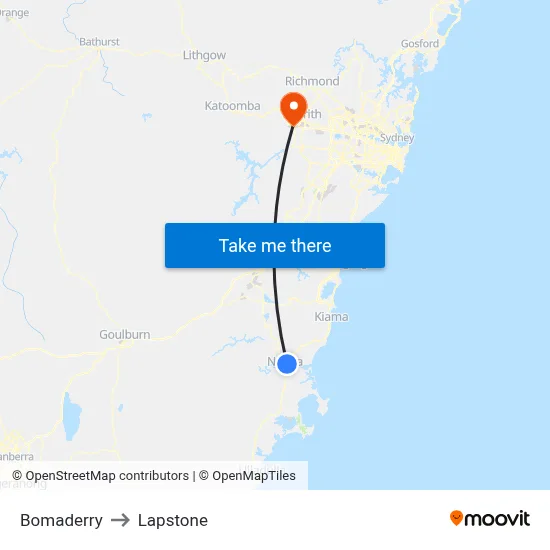 Bomaderry to Lapstone map