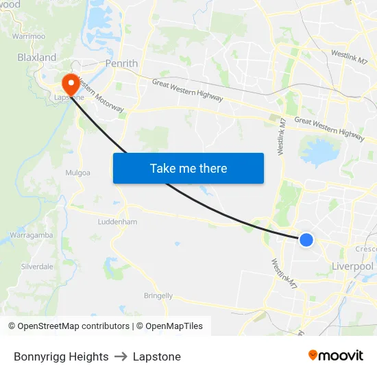 Bonnyrigg Heights to Lapstone map