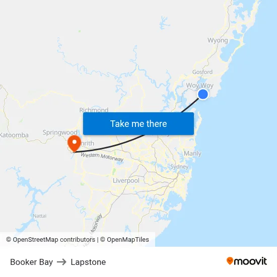 Booker Bay to Lapstone map