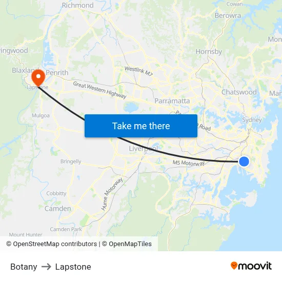 Botany to Lapstone map