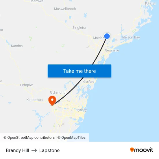 Brandy Hill to Lapstone map
