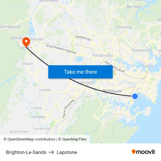Brighton-Le-Sands to Lapstone map