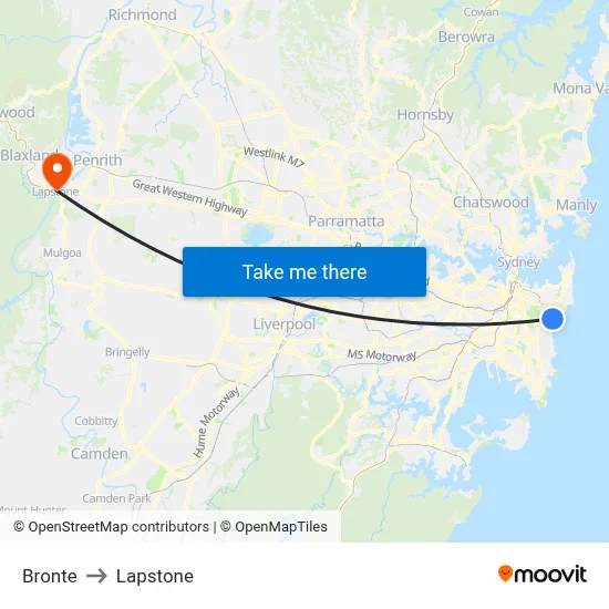 Bronte to Lapstone map