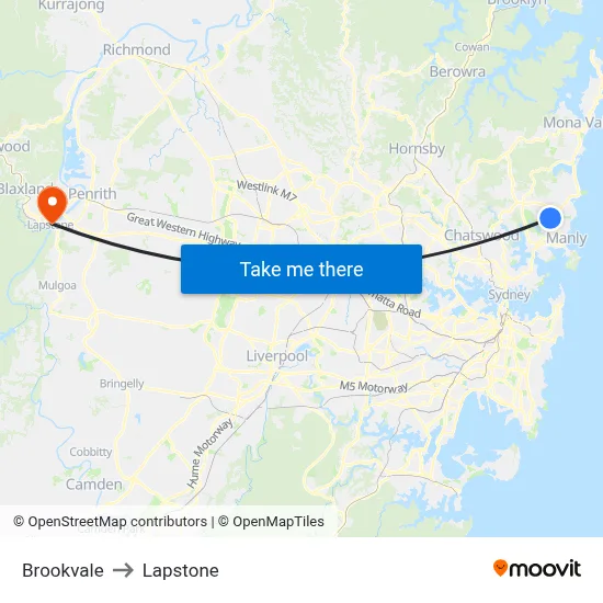 Brookvale to Lapstone map