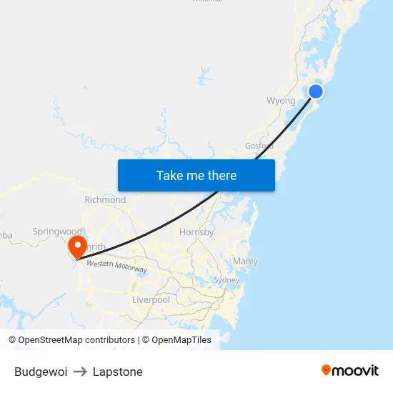 Budgewoi to Lapstone map