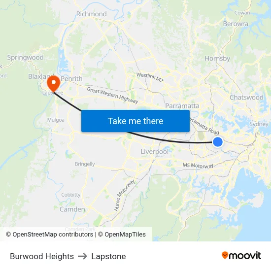 Burwood Heights to Lapstone map