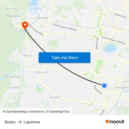 Busby to Lapstone map
