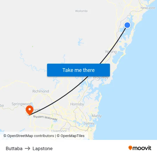 Buttaba to Lapstone map