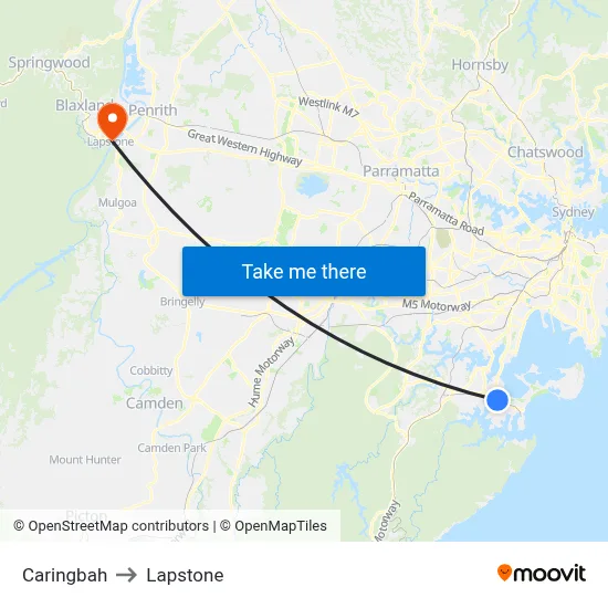 Caringbah to Lapstone map