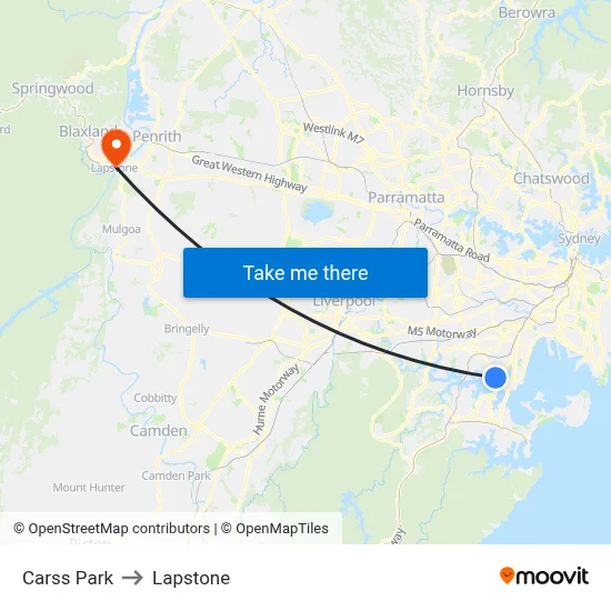 Carss Park to Lapstone map