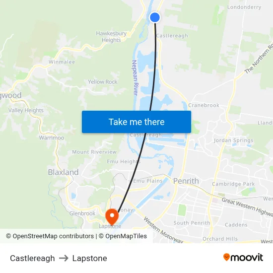 Castlereagh to Lapstone map