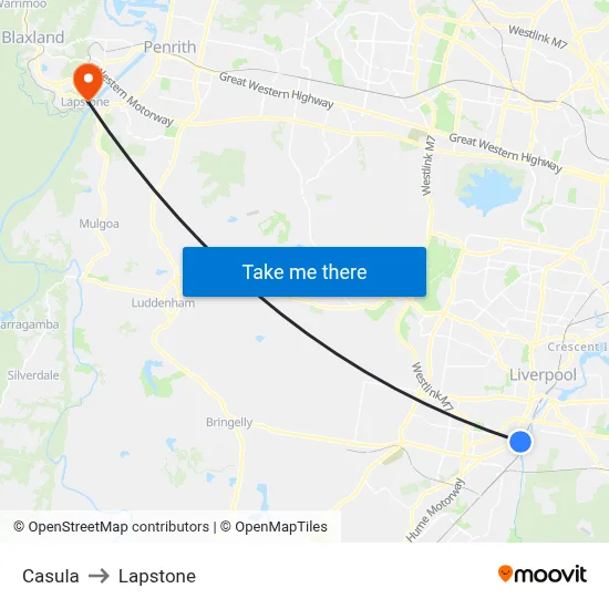 Casula to Lapstone map