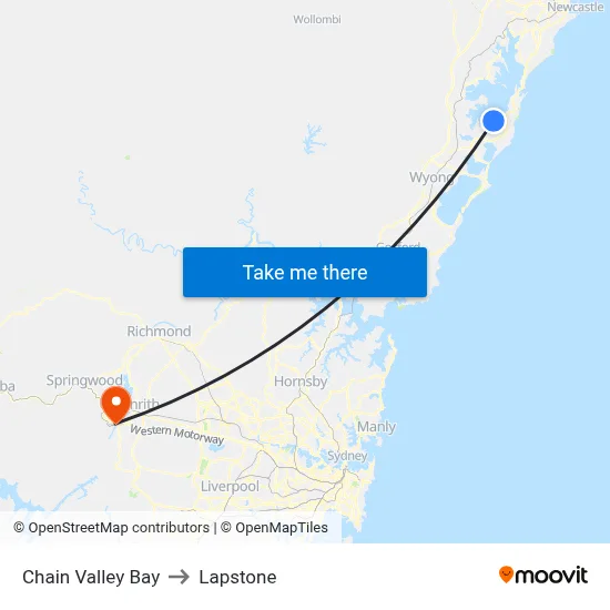 Chain Valley Bay to Lapstone map