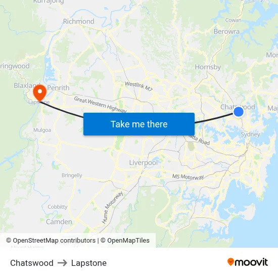 Chatswood to Lapstone map