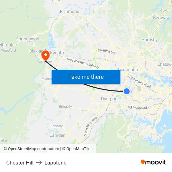 Chester Hill to Lapstone map