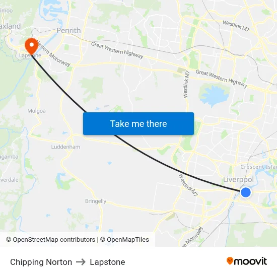Chipping Norton to Lapstone map