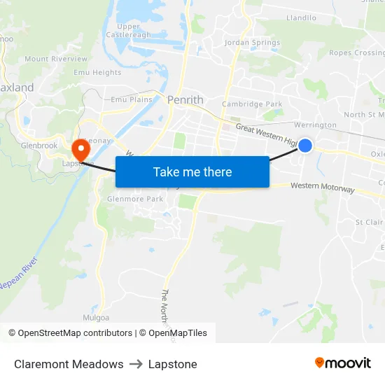 Claremont Meadows to Lapstone map