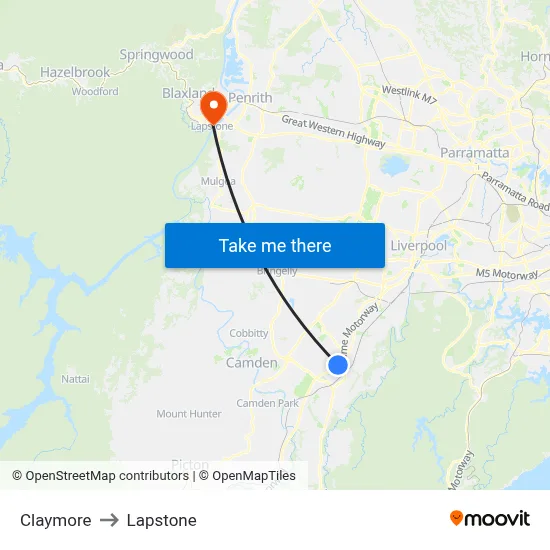 Claymore to Lapstone map
