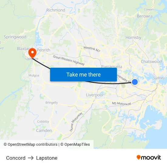 Concord to Lapstone map