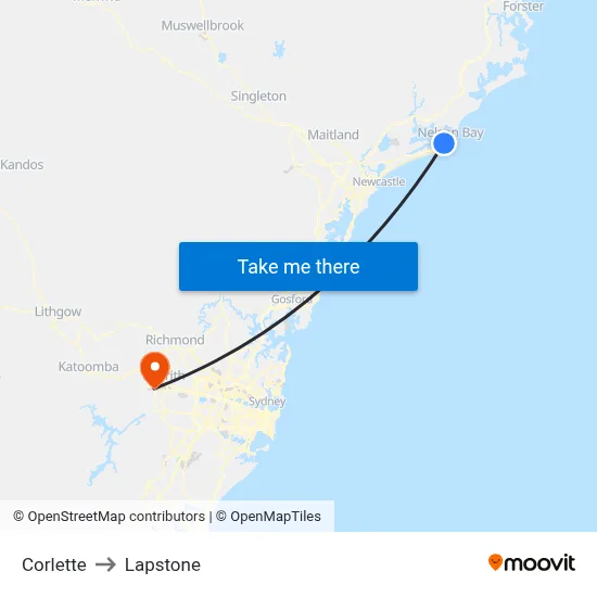 Corlette to Lapstone map